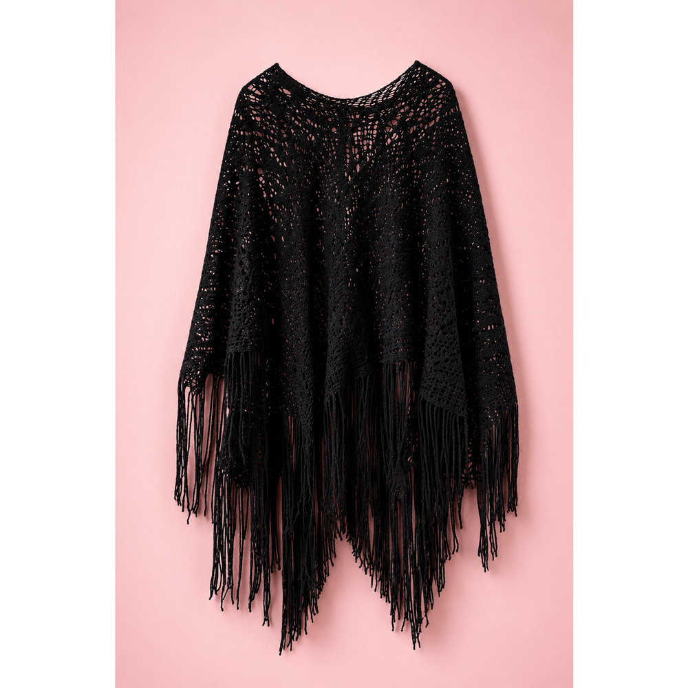 ImagoTuscia Italy Women OS Shawl Mohair Blend Cape Open Crochet Fringe Poncho